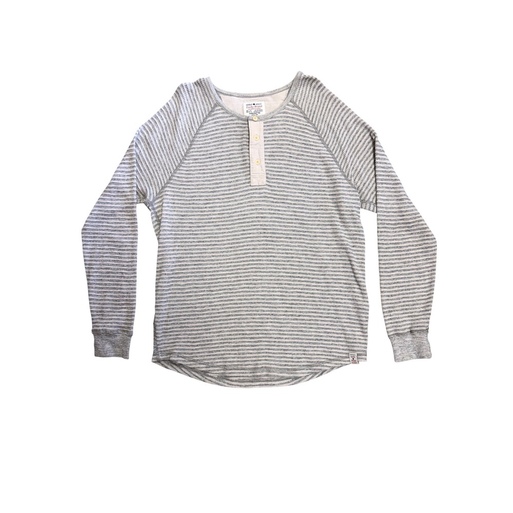 Lucky Brand Mens Henley Shirt Large Grey Waffle Knit Thermal Long Sleeve y2k